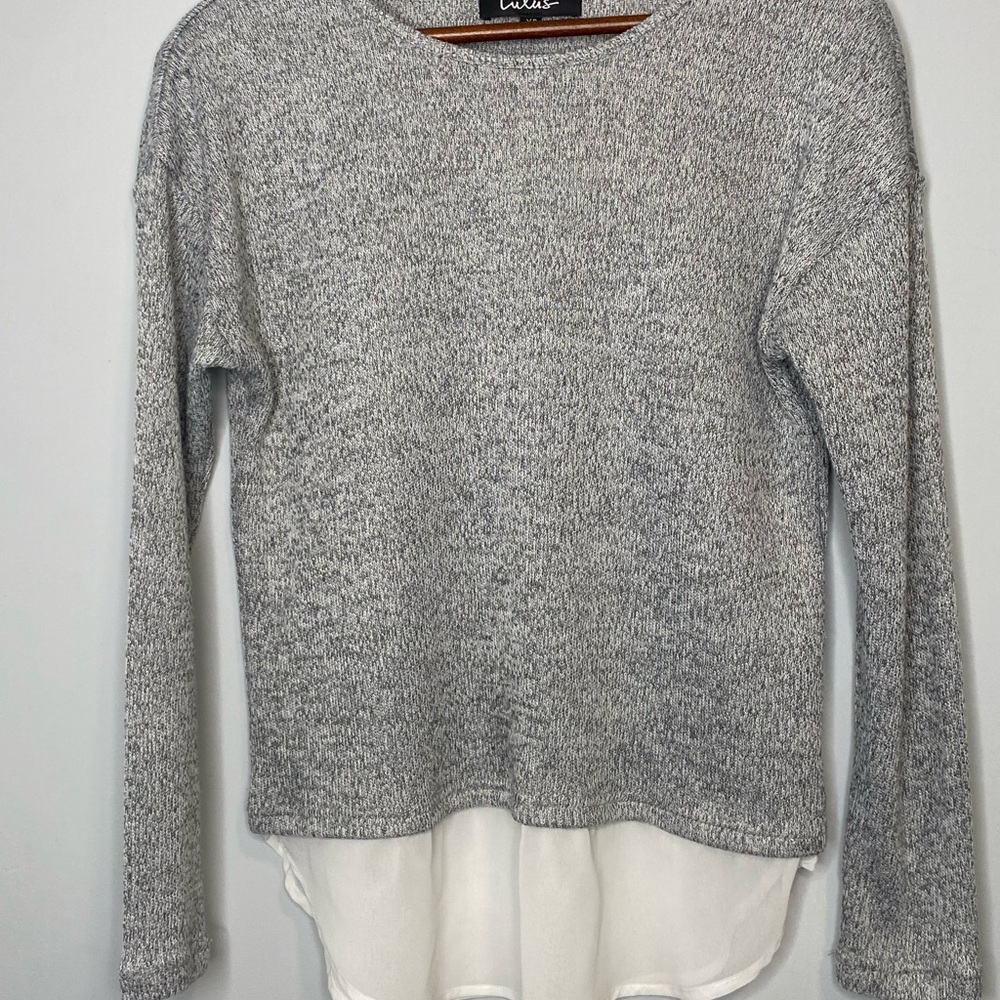 Lulu's Light Gray Knit Top With Sheer Partial White Underlay Size XS